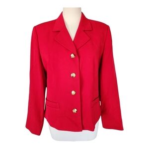 Austin Reed Petite Red 100% Wool Blazer Jacket Gold Buttons Made in USA Size 12P